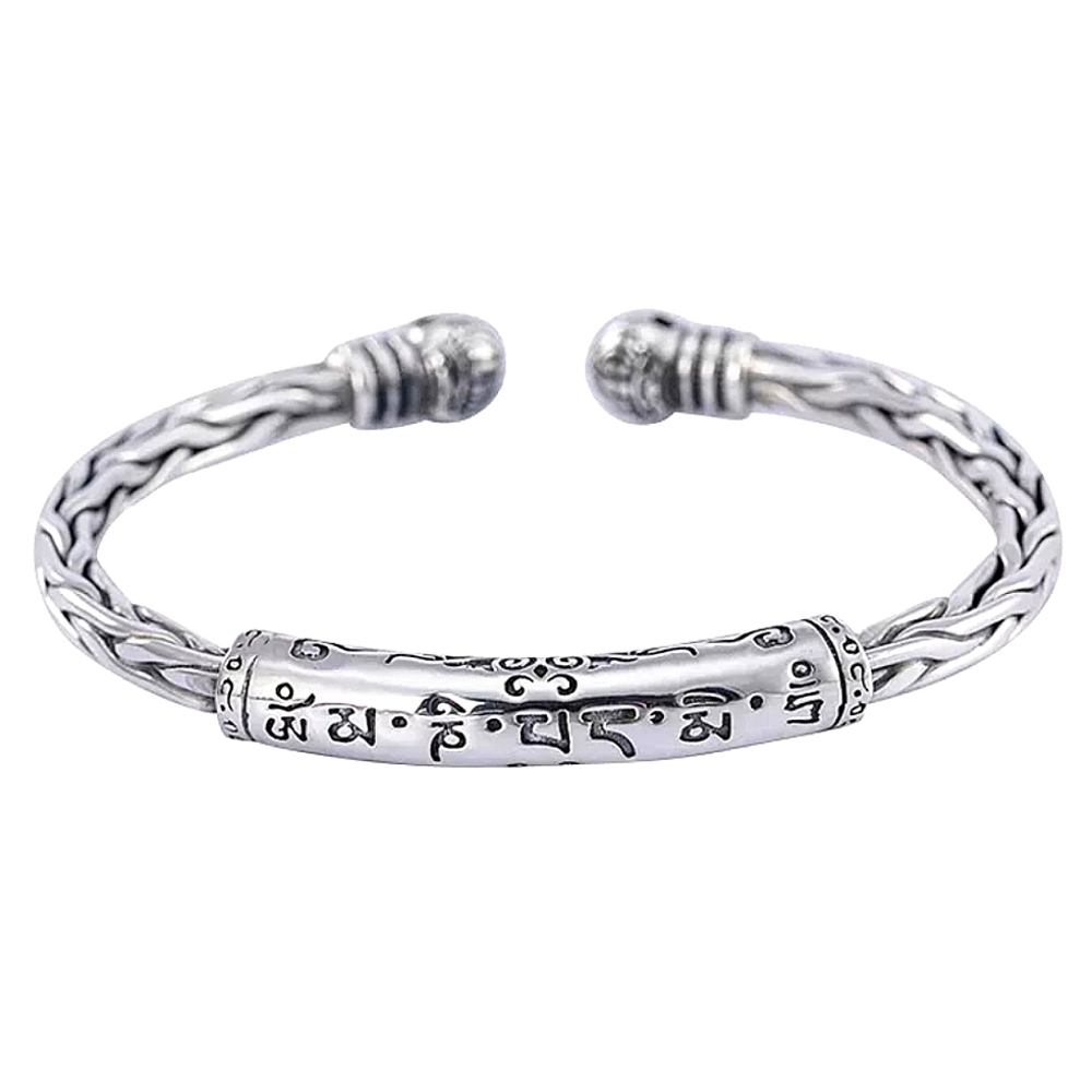 Sterling Silver Tibetan Buddhist Vintage Chinese Cuff Bangle Bracelet